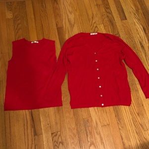 Red Women's Cardigan Sweater Set